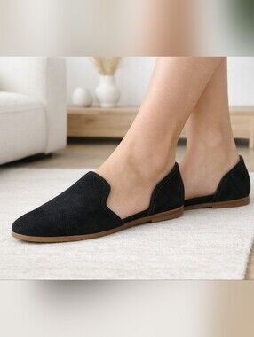 Crown Vintage Valia Black Cow Suede Slip-On Flat Loafers US 9.5
